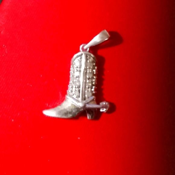 Sterling Silver with Cubic Zirconia Cowboy Western Boot Charm - Picture 1 of 3